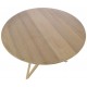 Solid wood round dining table with intricate star design pedestal and a plain wood finish