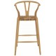 Solid wood bar chair with rush seat and a plain wood finish designed in an curved wishbone style