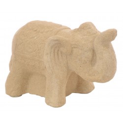 Small White Standing Stone Elephant with raised trunk and decorated back