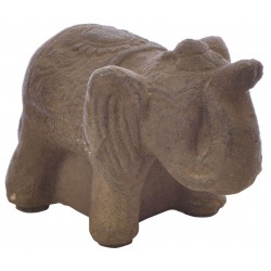 Small Dark Stone Standing Elephant with raised trunk and decorated back
