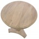 Solid wood round occasional table with a fluted stem, scroll foot base and distressed stripped back finish
