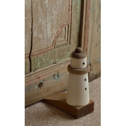 Reclaimed Pine solid wood doorstop or door jam with a round lighthouse motif