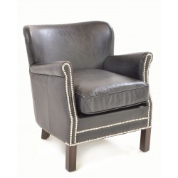 Vintage Leather professor or club chair with silver coloured studding and smooth black leather