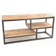 Steel open tv unit with solid mango wood shelves and top with rustic finish