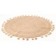 Hand woven round rug with tassels on the edge in a natural rafia colour