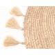 Hand woven round rug with tassels on the edge in a natural rafia colour