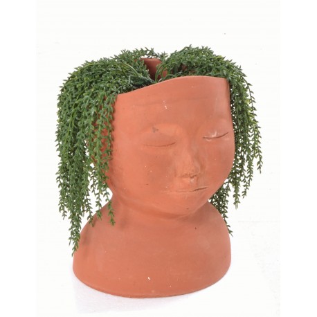 Hand made terracotta pot in the style of a bust with an unglazed finish