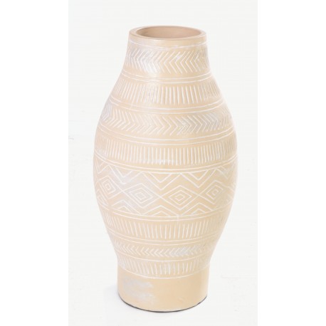 Tall cream vase with a diamond motif in a bellied shape