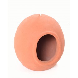 Hand made terracotta hanging bird house with a egg shape and unglazed finish