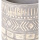 Grey coloured hand made cylindrical terracotta vase with a square motif in white