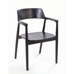Solid wood carver chair curved design to the arms and back and solid wood seat finished in a black painted finish