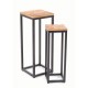 Set of two side square side tables with solid mango wood tops and square steel bases finished in black