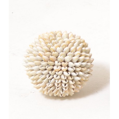 A decorative shell ball made with small conch type shells
