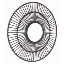 Round mirror with a black spoked rattan frame