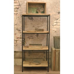 Open bookcase with laquered Mango wood shelves and black painted steel frame